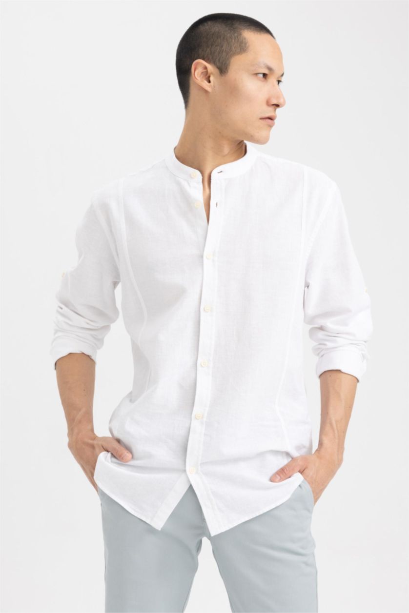 رجالي أبيض قميص مودرن فيت برقبة عالية