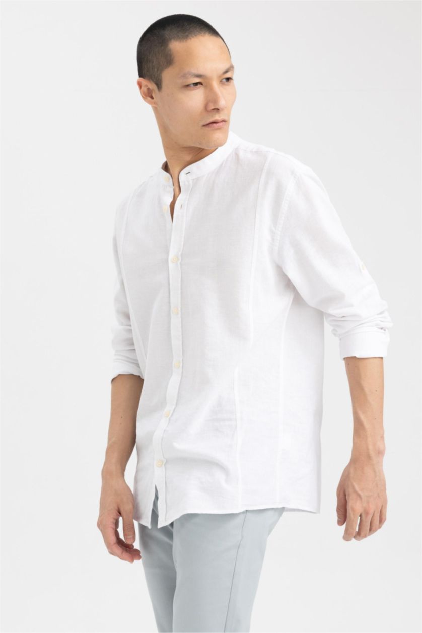 رجالي أبيض قميص مودرن فيت برقبة عالية