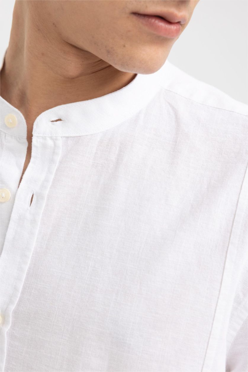 رجالي أبيض قميص مودرن فيت برقبة عالية