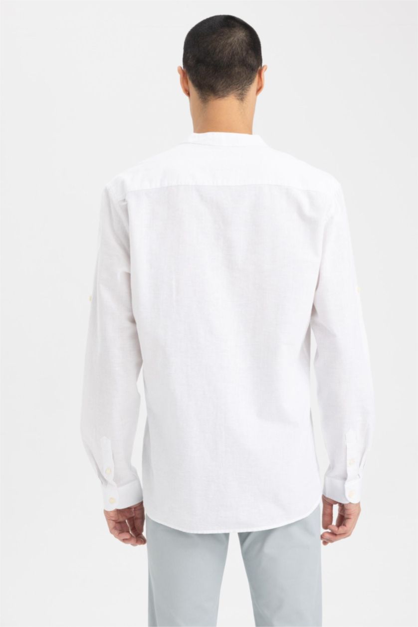 رجالي أبيض قميص مودرن فيت برقبة عالية