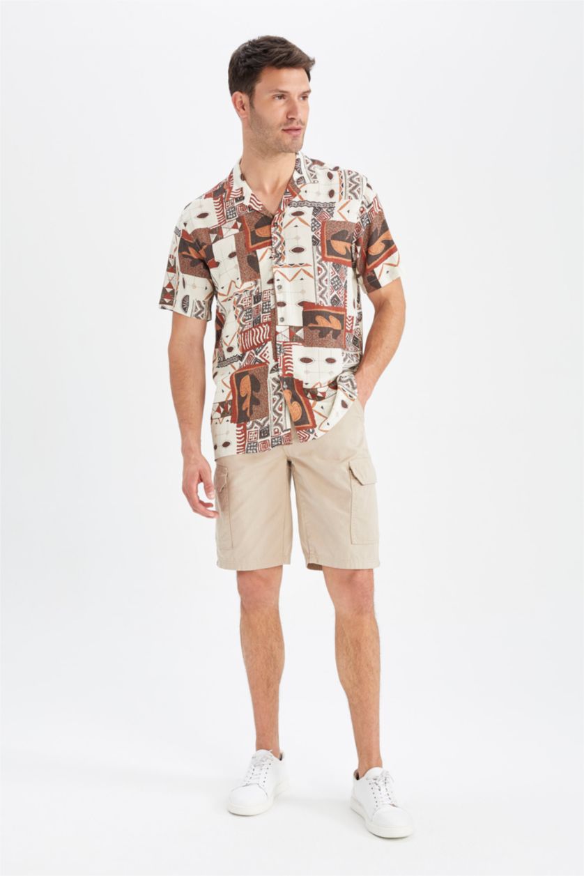 Erkek Bej Regular Fit Kargo Bermuda Şort
