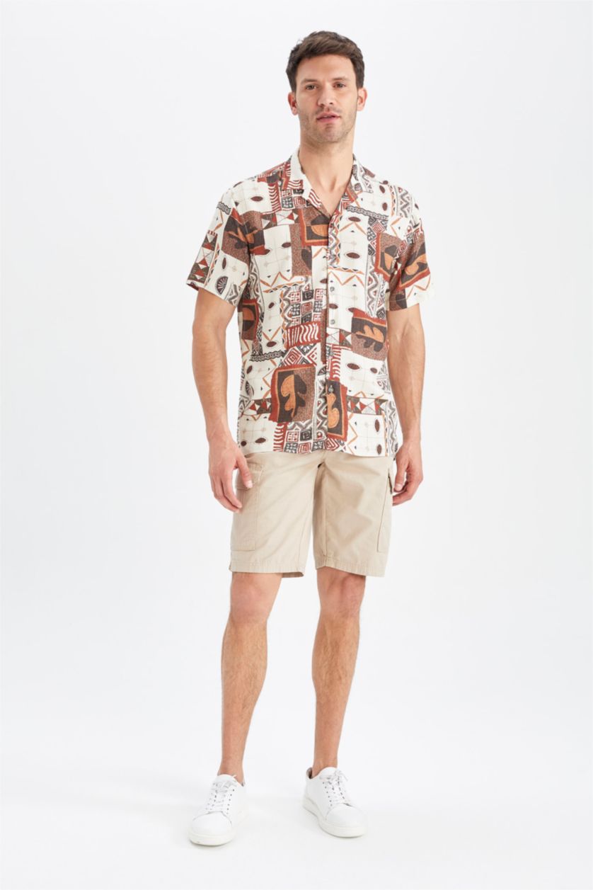 Erkek Bej Regular Fit Kargo Bermuda Şort