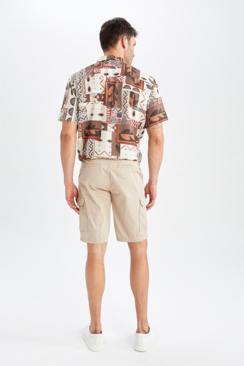 Erkek Bej Regular Fit Kargo Bermuda Şort