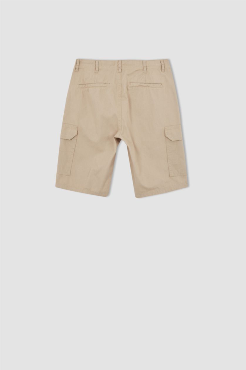 Erkek Bej Regular Fit Kargo Bermuda Şort