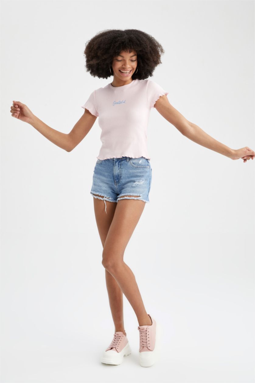 WOMAN Light Pink Slim Fit Crew Neck Short Sleeve T-Shirt