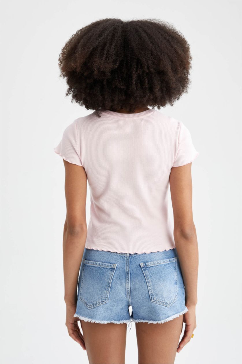 WOMAN Light Pink Slim Fit Crew Neck Short Sleeve T-Shirt