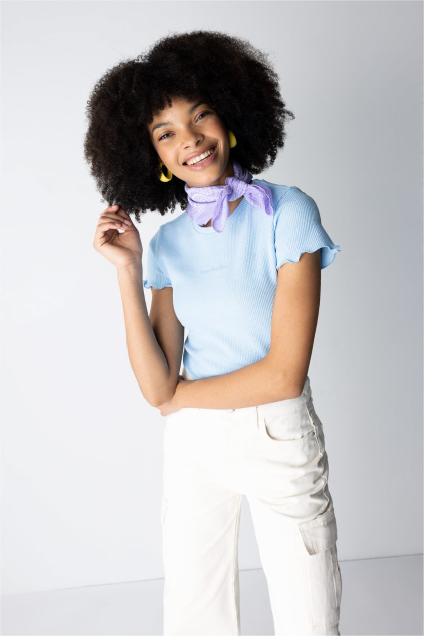 FEMME Bleu T-Shirt Slim à Manches Courtes et Col rond