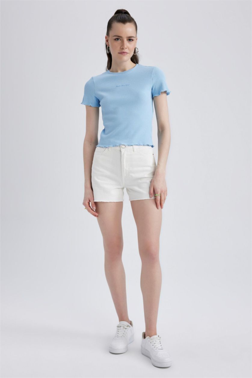 FEMME Bleu T-Shirt Slim à Manches Courtes et Col rond