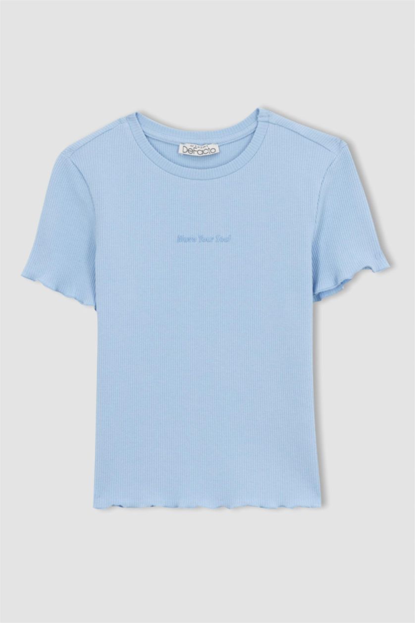 FEMME Bleu T-Shirt Slim à Manches Courtes et Col rond