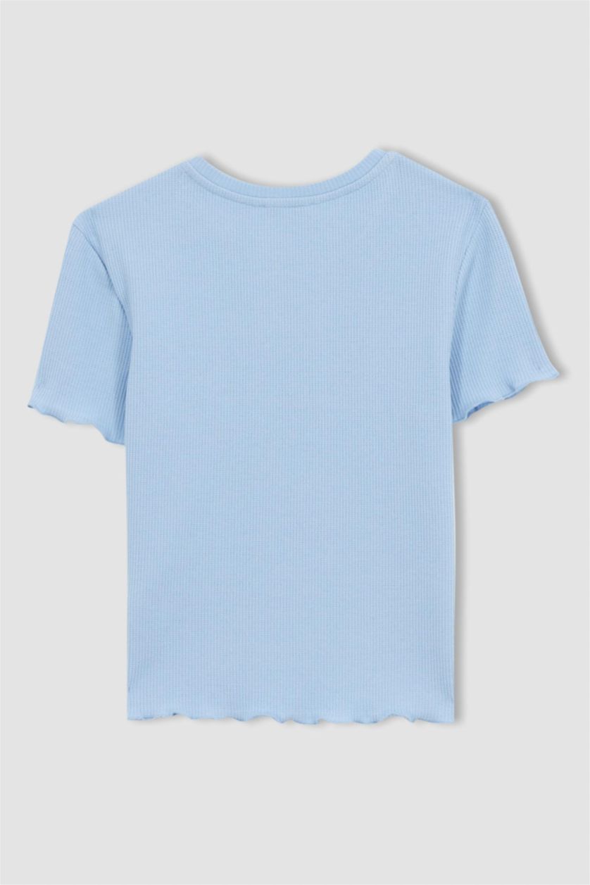 FEMME Bleu T-Shirt Slim à Manches Courtes et Col rond
