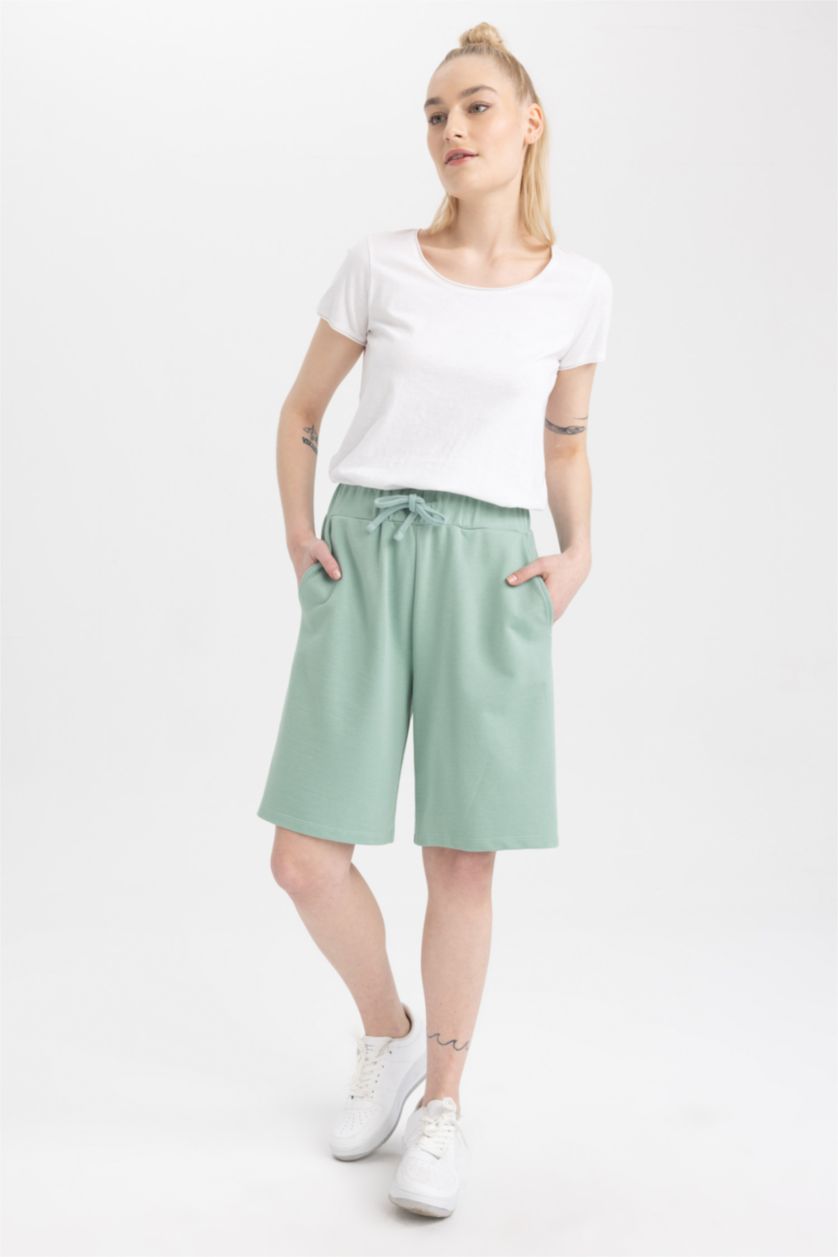 Kadın Açık Yeşil Regular Fit %100 Pamuk Bermuda