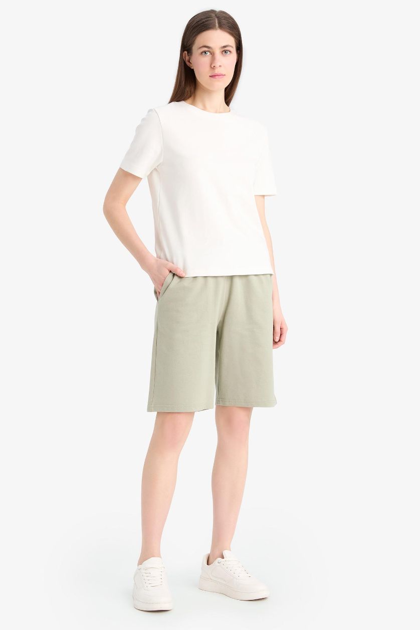 WOMAN Green Regular Fit Normal Waist Straight Leg Bermuda Shorts