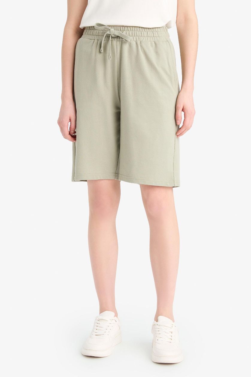 WOMAN Green Regular Fit Normal Waist Straight Leg Bermuda Shorts