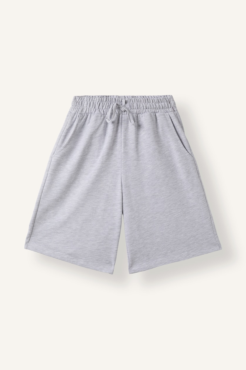 Kadın Gri Melanj Regular Fıt Sweatshirt Kumaşı Bermuda