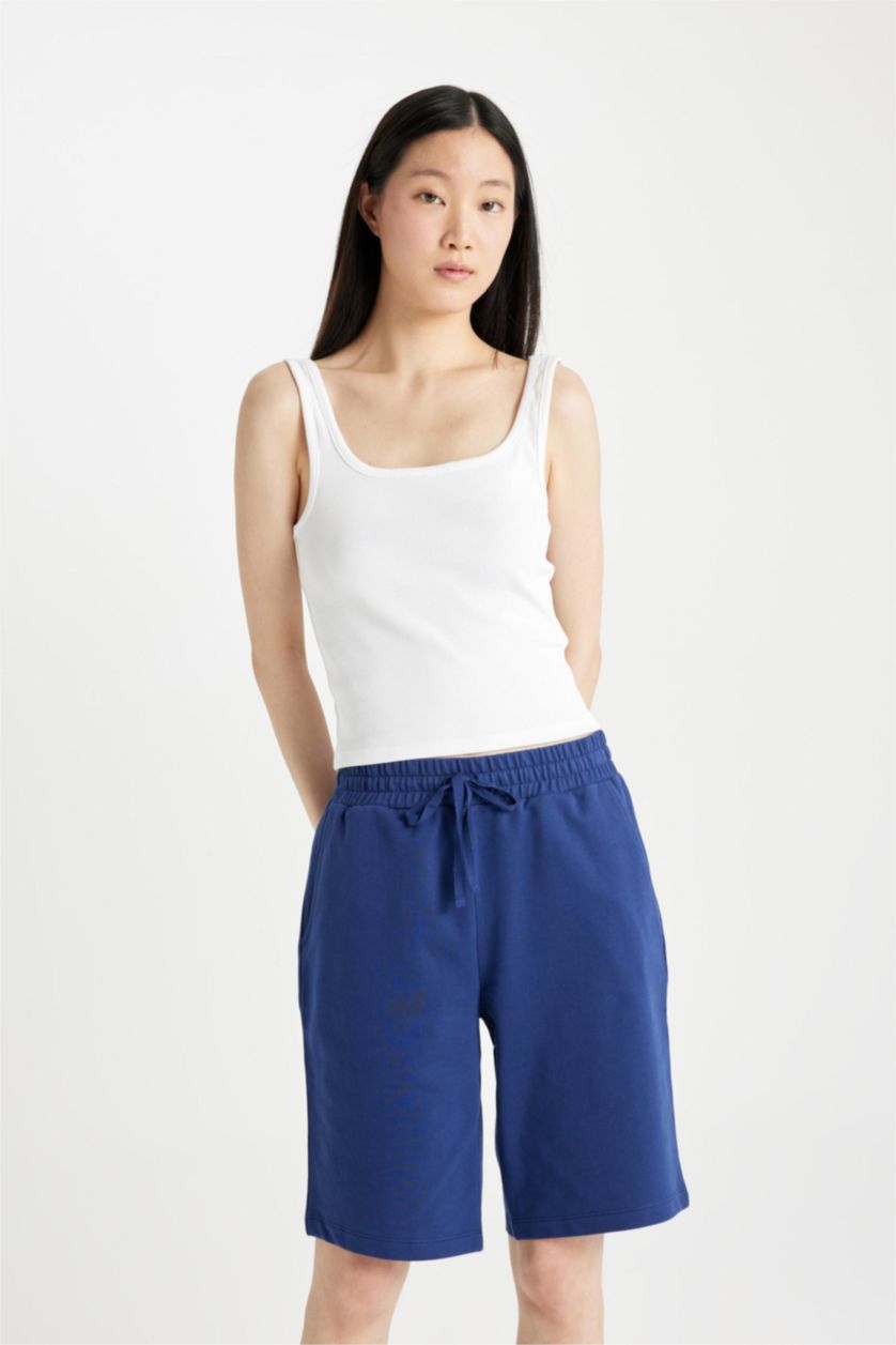 Kadın Lacivert Regular Fıt Sweatshirt Kumaşı Bermuda