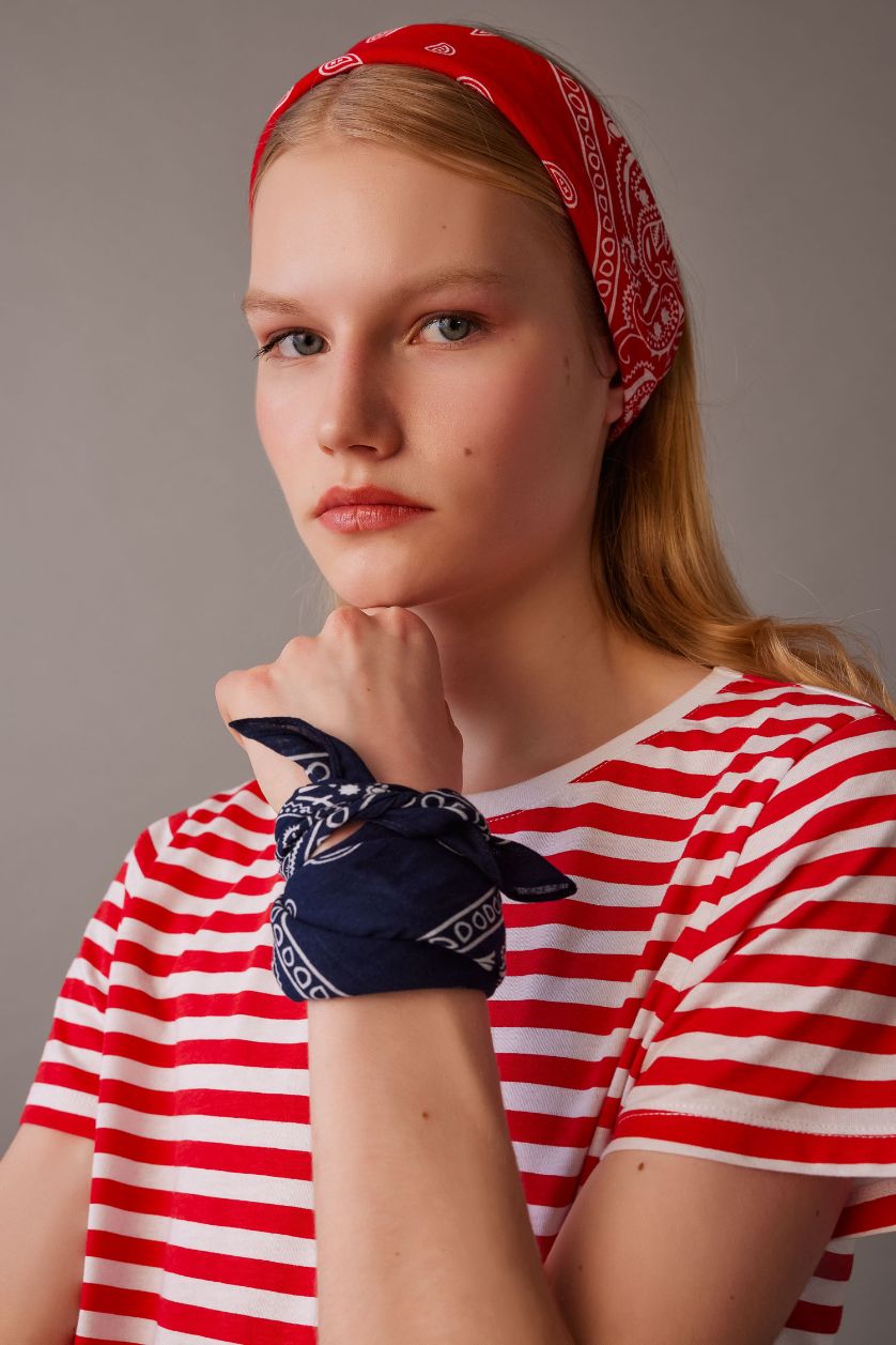 نساء كحلي باندانا نسائي قطن منقوش