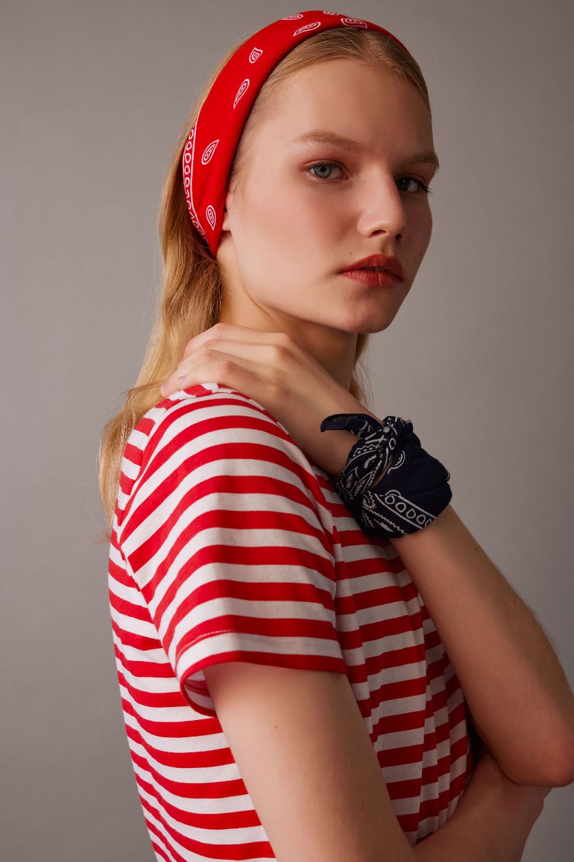 نساء كحلي باندانا نسائي قطن منقوش