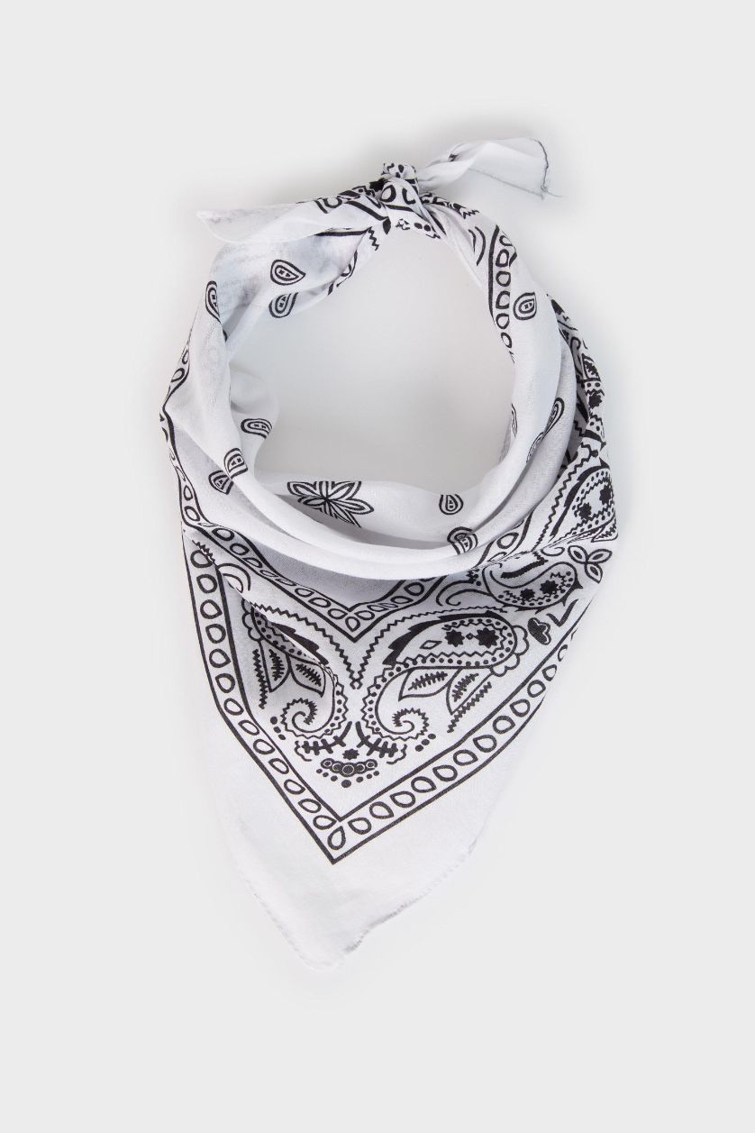 Kadın Kırık Beyaz Unisex Desenli Pamuklu Bandana
