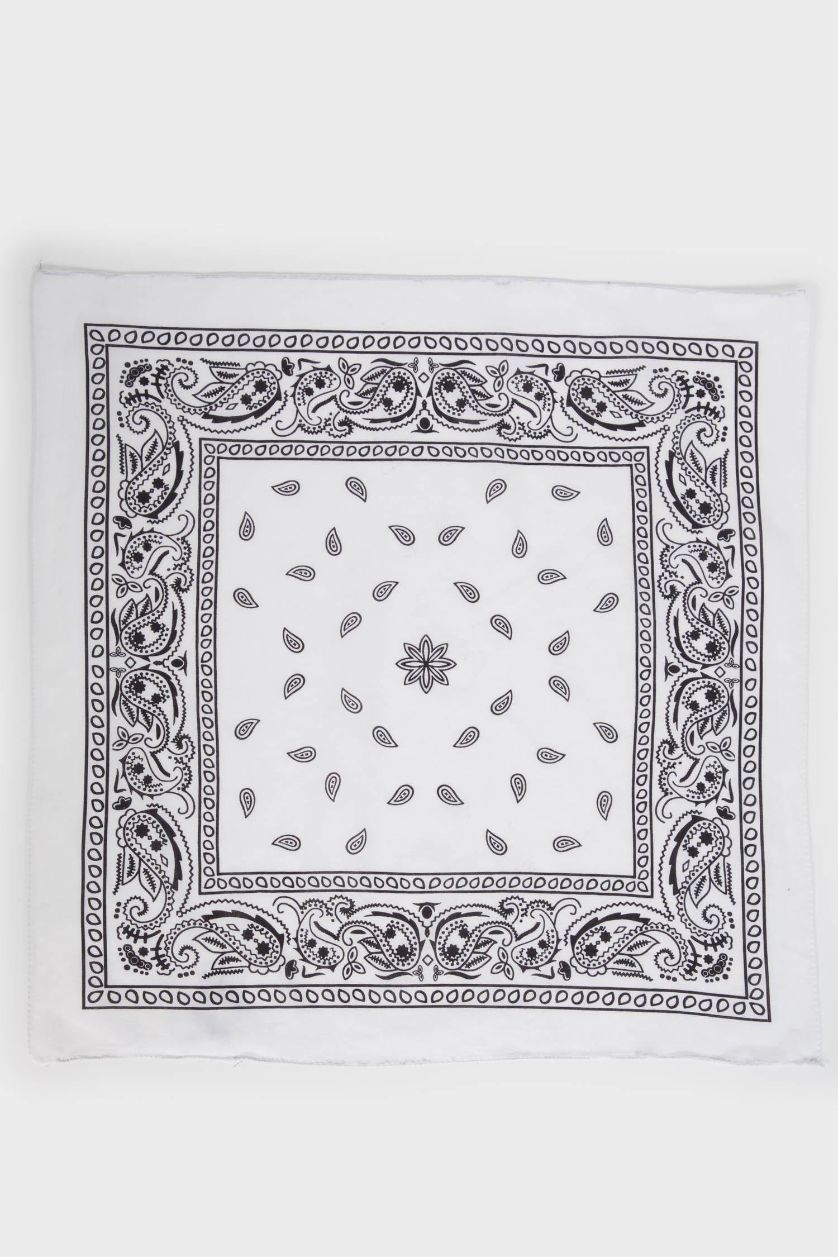 Kadın Kırık Beyaz Unisex Desenli Pamuklu Bandana