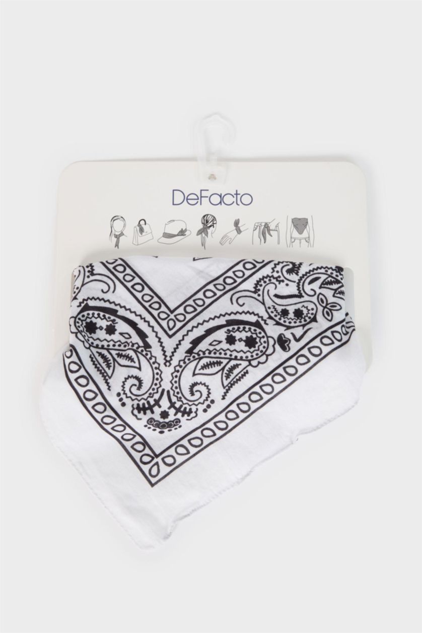Kadın Kırık Beyaz Unisex Desenli Pamuklu Bandana