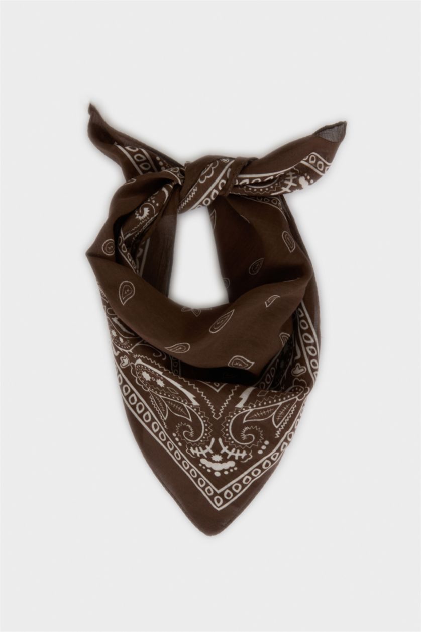 Kadın Koyu Kahve Kadın Desenli Pamuklu Bandana