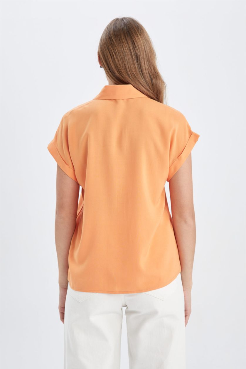 FEMME Orange Clair Chemises à manches courtes Col De Chemise