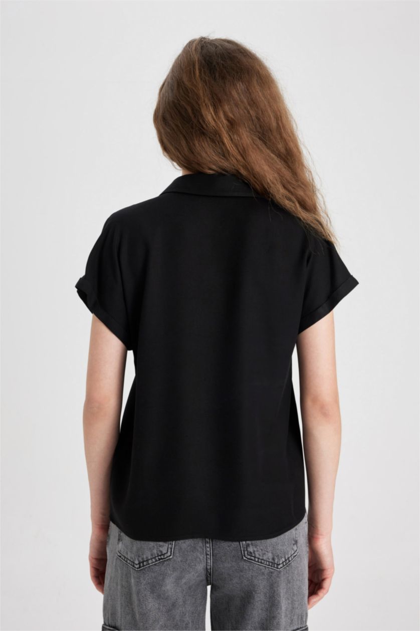 Kadın Siyah Regular Fit Kısa Kollu Gömlek