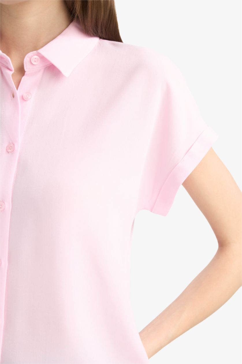 WOMAN Pink Regular Fit Shirt Collar Viscose Short Sleeve Shirt