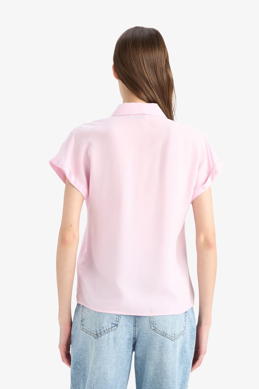 WOMAN Pink Regular Fit Shirt Collar Viscose Short Sleeve Shirt