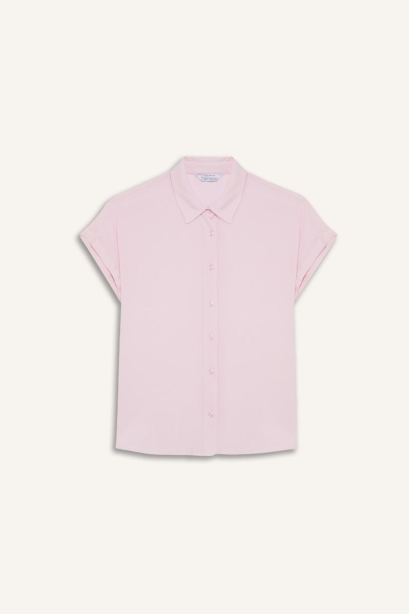 WOMAN Pink Regular Fit Shirt Collar Viscose Short Sleeve Shirt