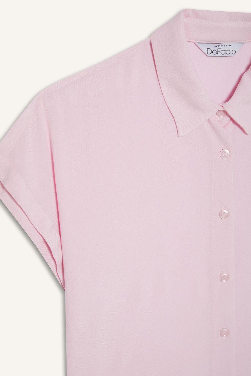 WOMAN Pink Regular Fit Shirt Collar Viscose Short Sleeve Shirt