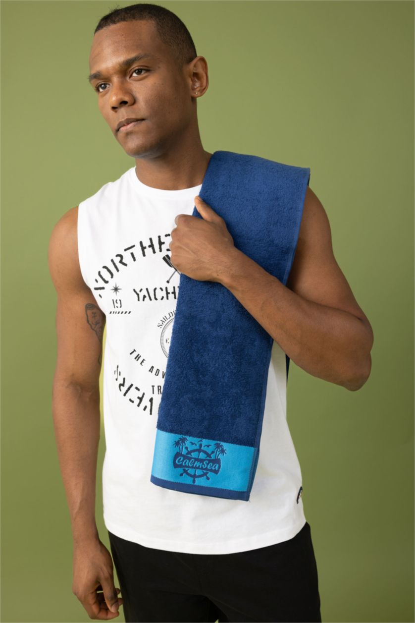 رجال أزرق غامق منشفة شاطئ قطنية للرجال