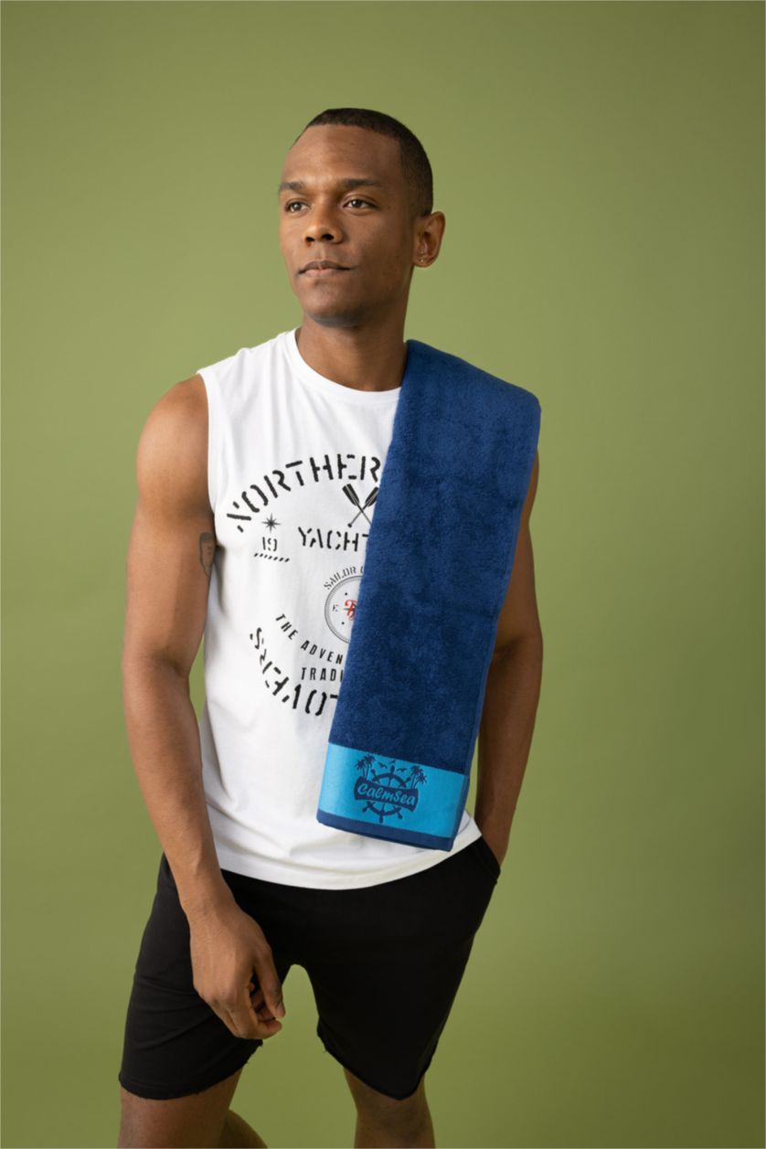 رجال أزرق غامق منشفة شاطئ قطنية للرجال