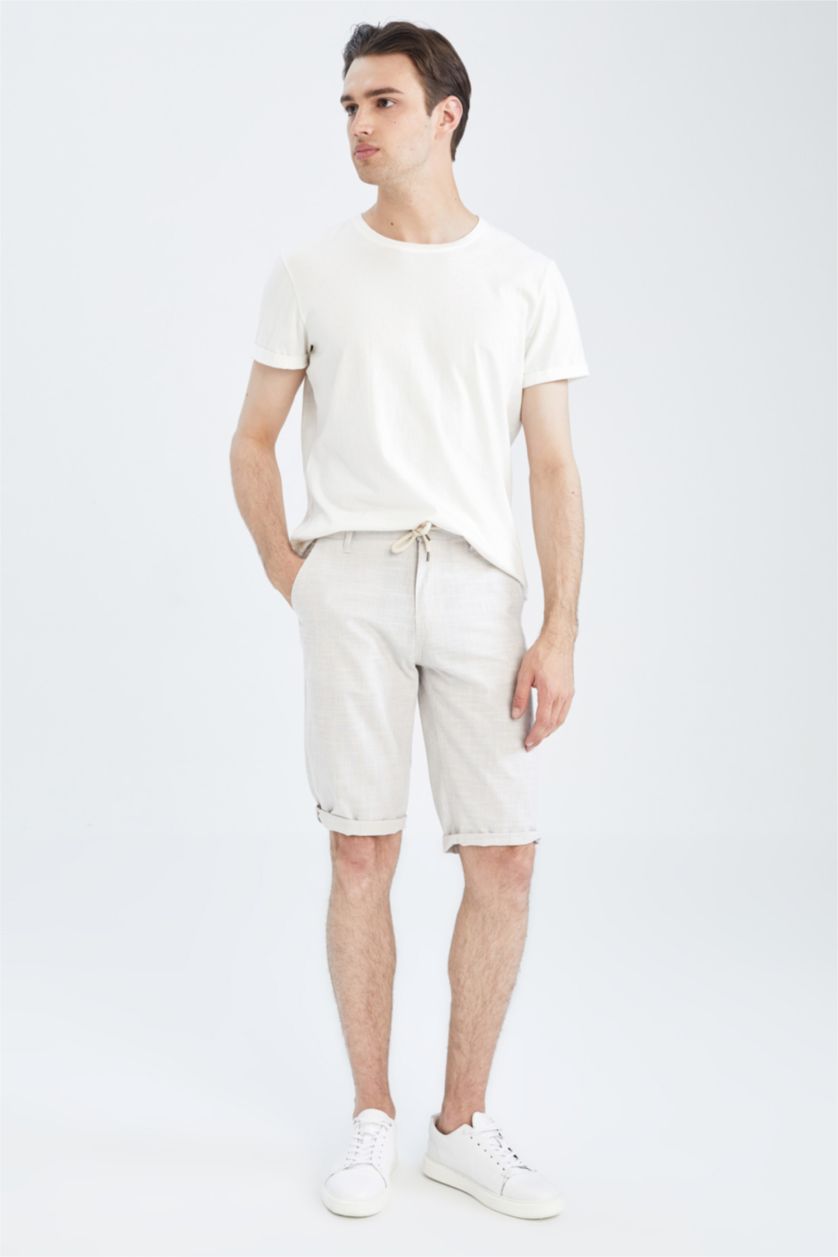 Erkek Bej Gabardin Bermuda