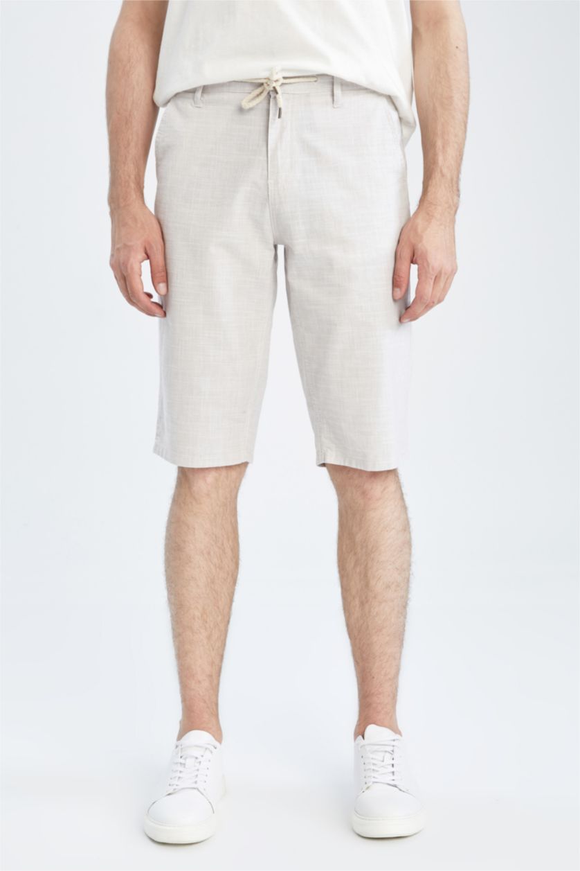 Erkek Bej Gabardin Bermuda