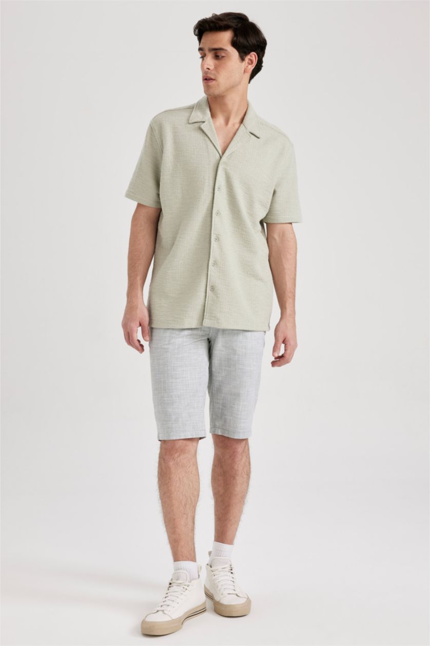 رجال كاكي غامق شورت برمودا كتان قصة عادية برباط