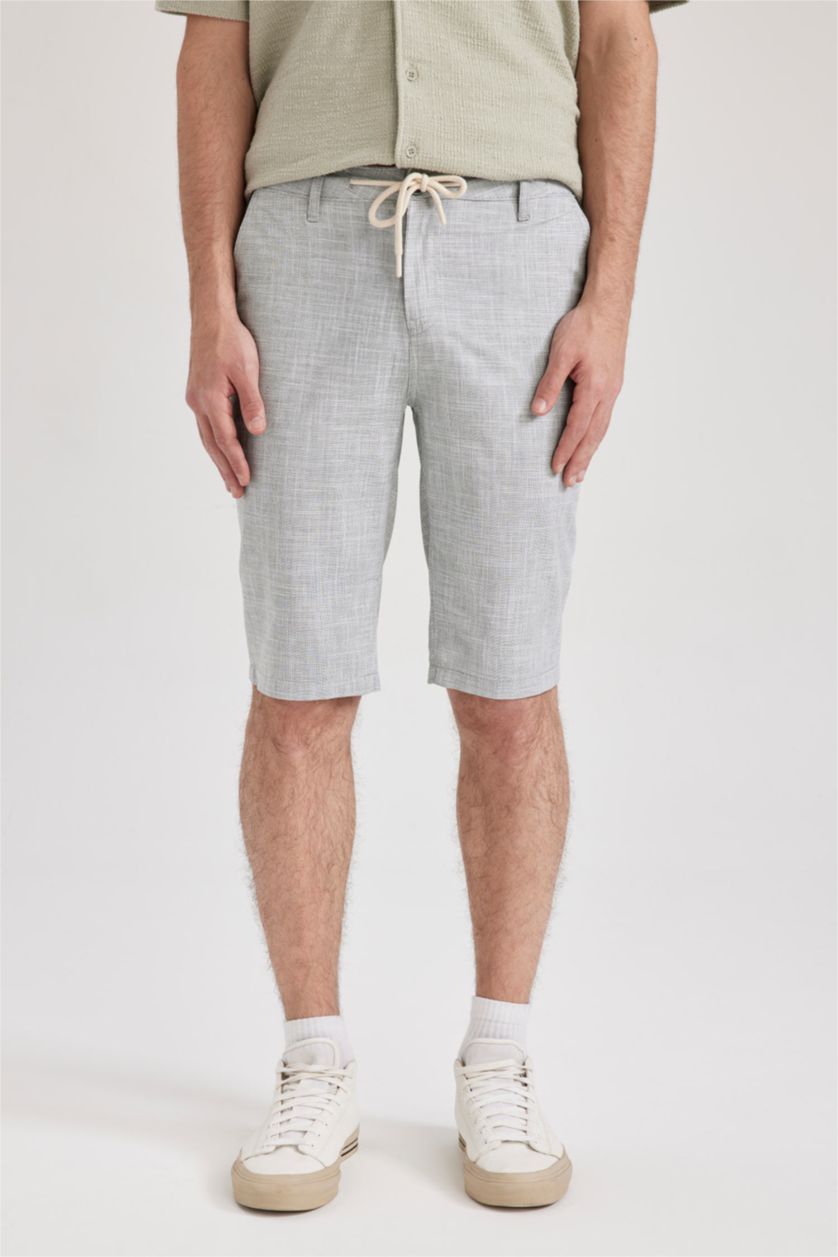 رجال كاكي غامق شورت برمودا كتان قصة عادية برباط