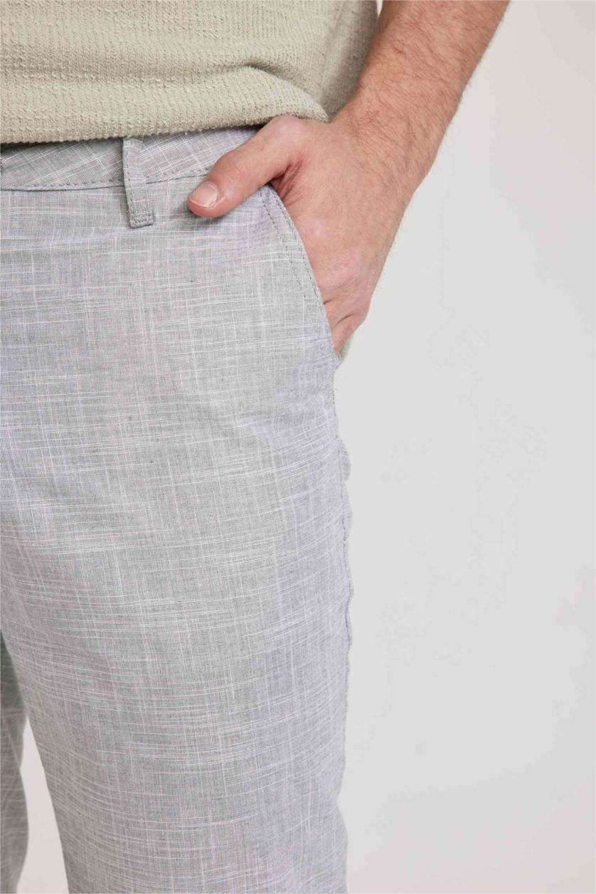 رجال كاكي غامق شورت برمودا كتان قصة عادية برباط