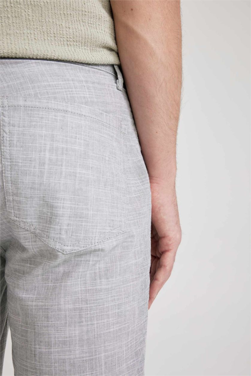 رجال كاكي غامق شورت برمودا كتان قصة عادية برباط