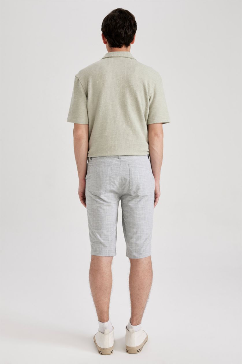 رجال كاكي غامق شورت برمودا كتان قصة عادية برباط