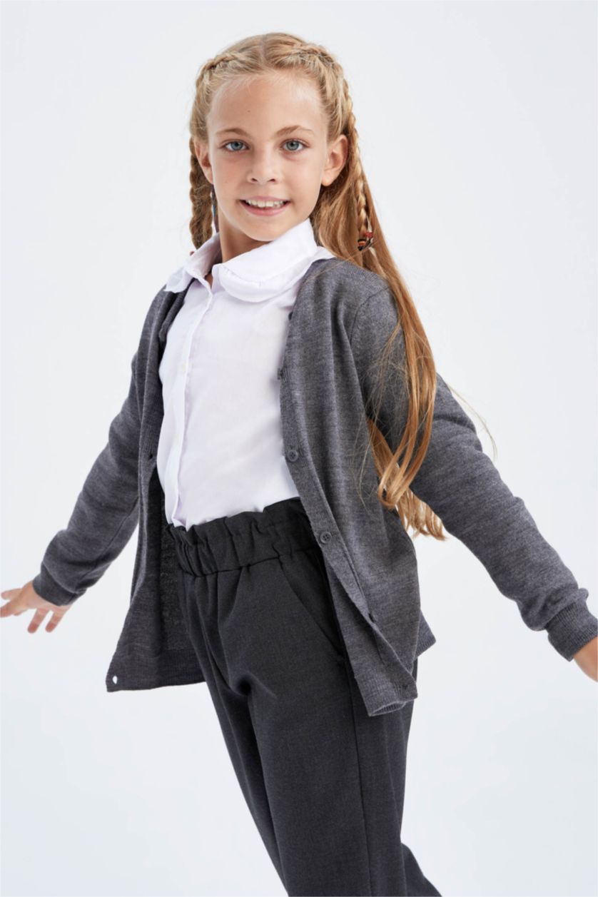 بنات ميلانج أنثرا جاكيت تريكو قصة عادية برقبة مستديرة