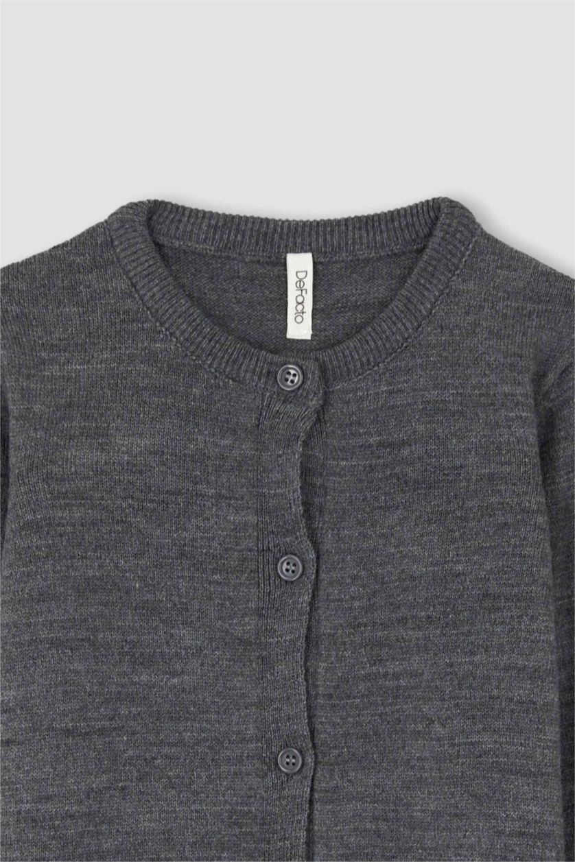 بنات ميلانج أنثرا جاكيت تريكو قصة عادية برقبة مستديرة