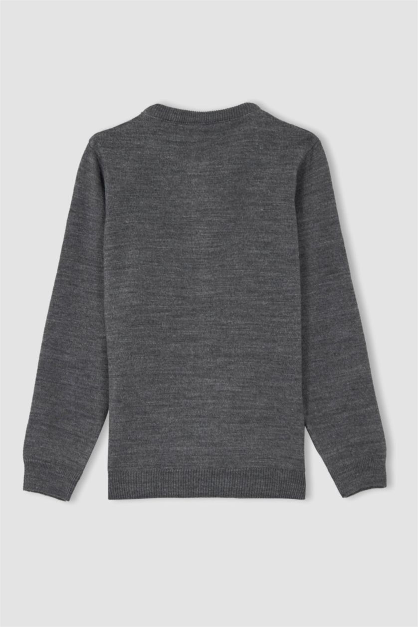 بنات ميلانج أنثرا جاكيت تريكو قصة عادية برقبة مستديرة