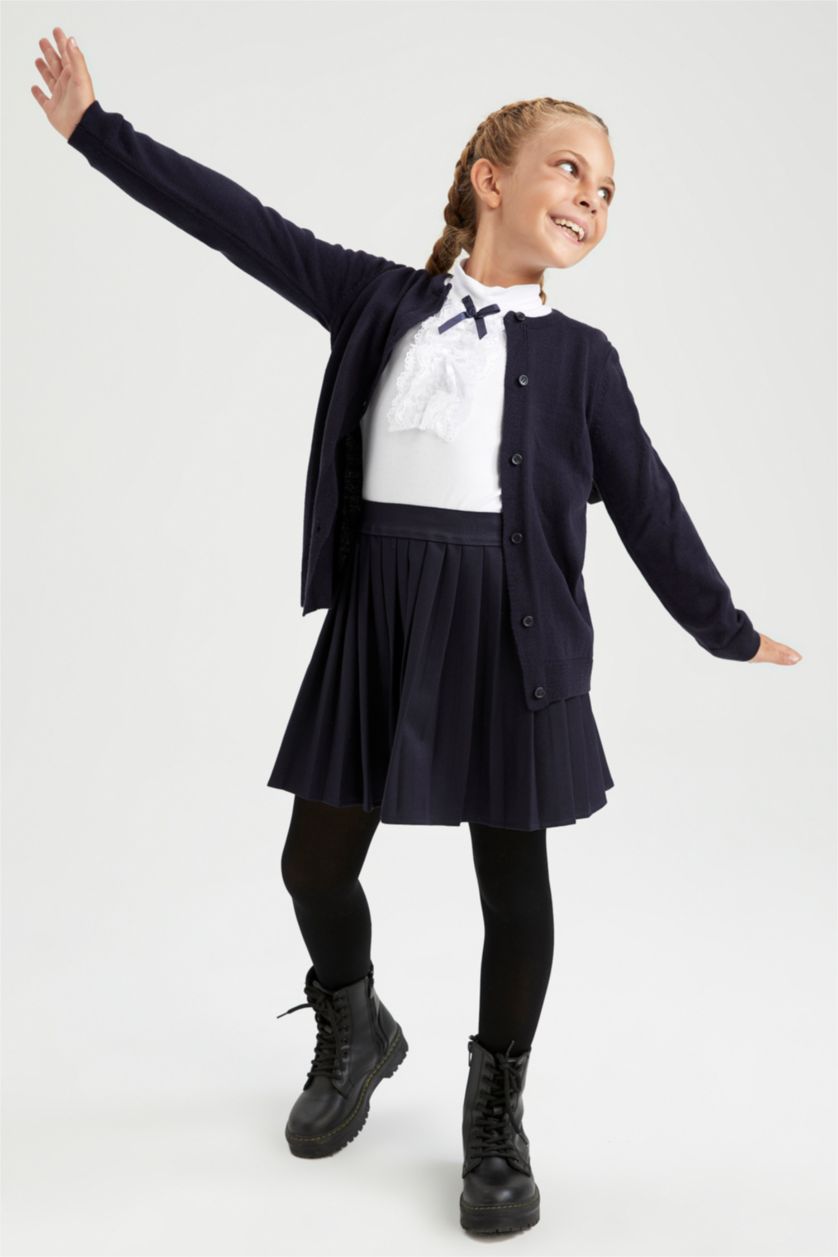 Kız Çocuk - Genç Kız Lacivert Kız Çocuk Lacivert Bisiklet Yaka Triko Okul Hırkası