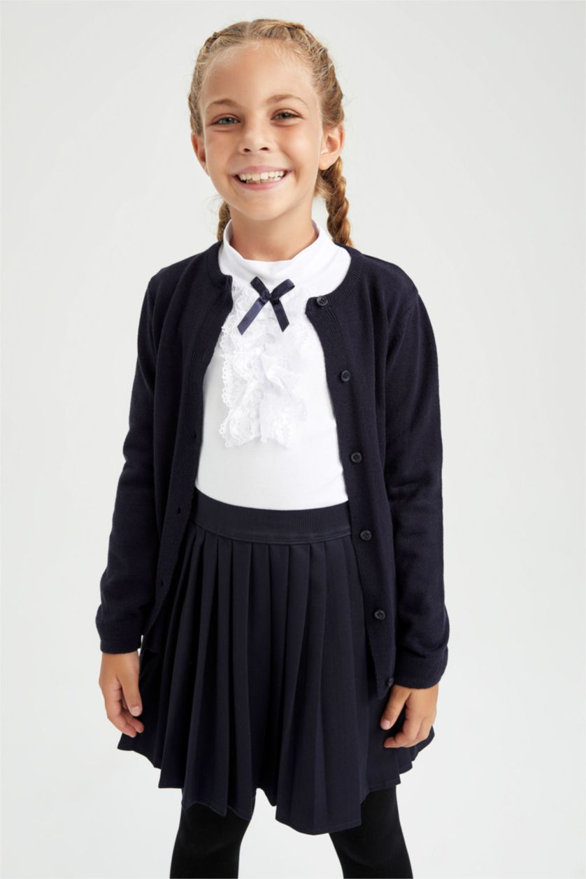 Kız Çocuk - Genç Kız Lacivert Kız Çocuk Lacivert Bisiklet Yaka Triko Okul Hırkası