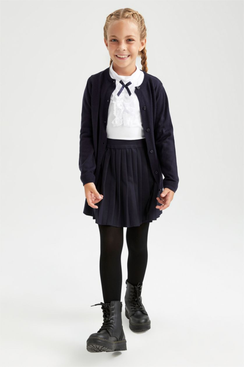 Kız Çocuk - Genç Kız Lacivert Kız Çocuk Lacivert Bisiklet Yaka Triko Okul Hırkası