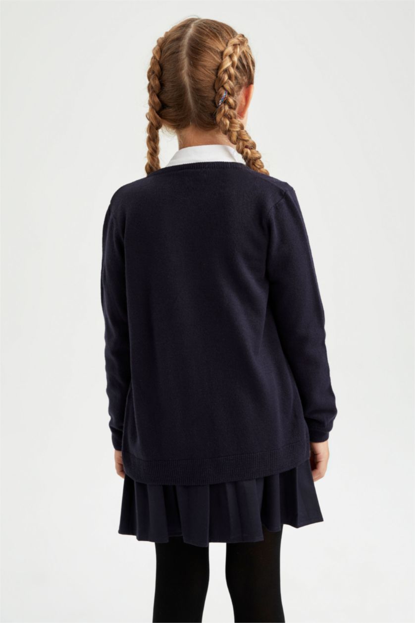 Kız Çocuk - Genç Kız Lacivert Kız Çocuk Lacivert Bisiklet Yaka Triko Okul Hırkası