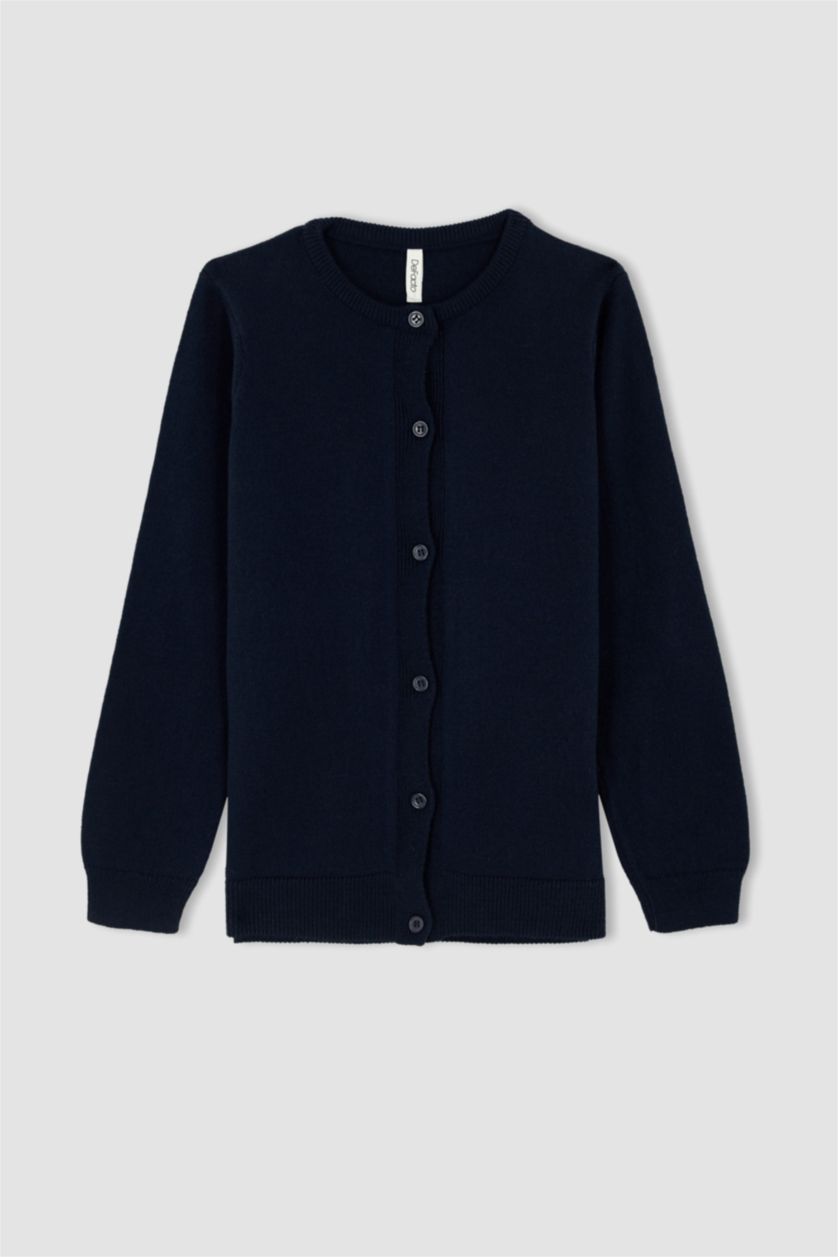 Kız Çocuk - Genç Kız Lacivert Kız Çocuk Lacivert Bisiklet Yaka Triko Okul Hırkası