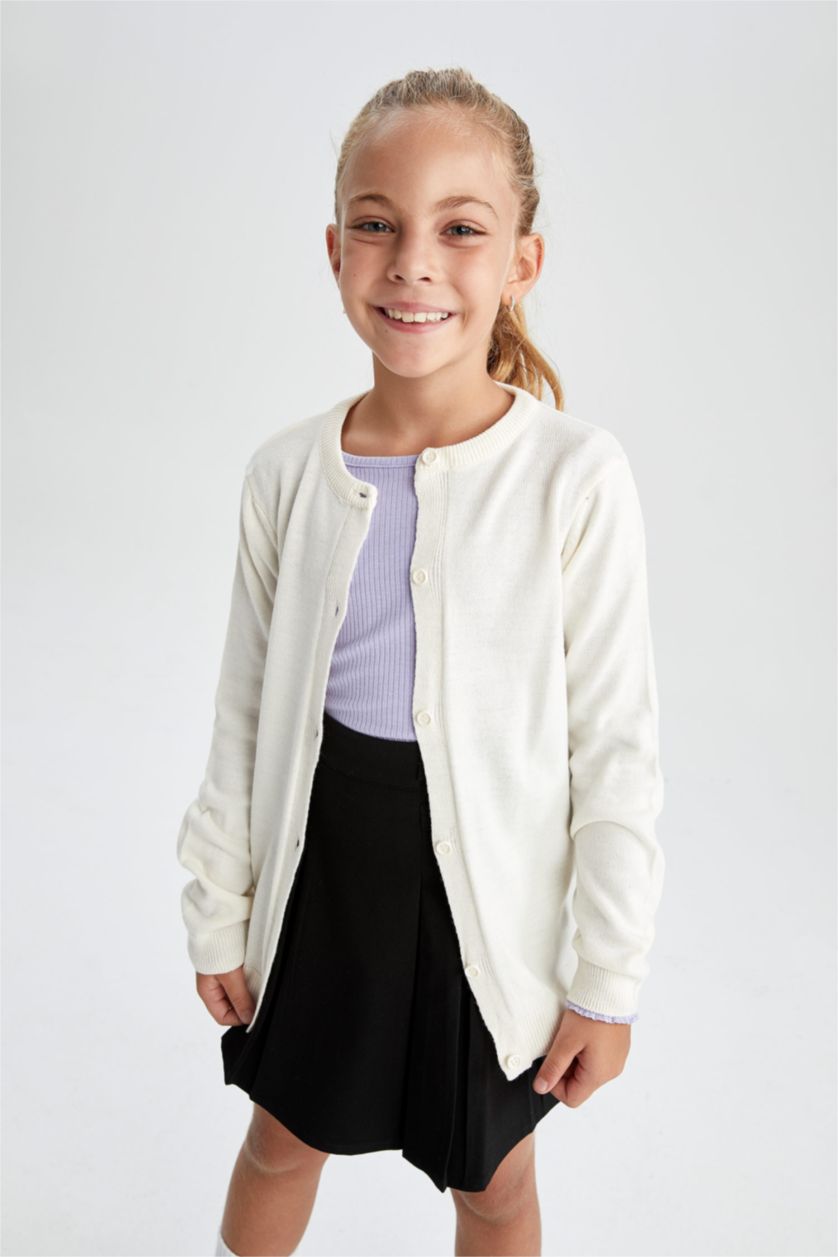 GIRLS & TEENS Beige Regular Fit Crew Neck Cardigan