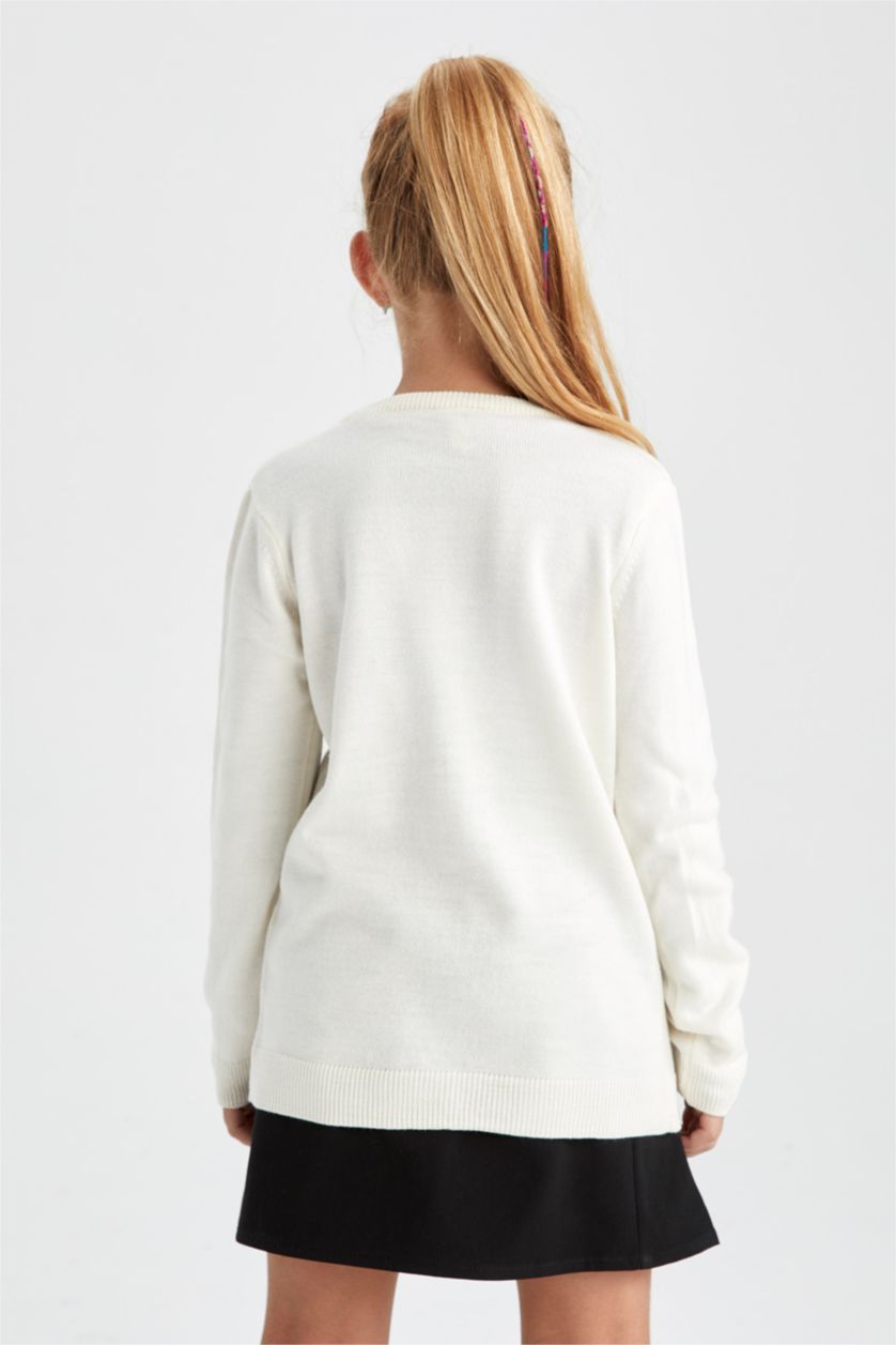 GIRLS & TEENS Beige Regular Fit Crew Neck Cardigan